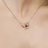 Cute Butterfly diamond Pendant red crystal zircon rose gold sweet necklace girl party jewelry girlfriend gift lady fashion Jewellery