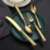 High-end Luxury Stainless Steel Spoons Fork Table Knife Tea-spoon Hollow Embossed Handle Flatware Retro Cutlery Soup Spoon Dining Utensils ZL1234