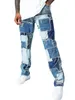 2022 Nieuwe hoogwaardige hiphop heren jeans ontwerper rechte broek zipper kleurblok mode niet-stretch patches losse sport zand gewassen denim wide been broek