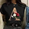 Kadın T-Shirt Moda Çiçek Mektubu Baskı Siyah Kadın Gevşek Kısa Kol Üst Harajuku Sokağı Kadın Beyaz Giysiler 4212Women's