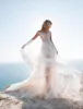 Andra bröllopsklänningar Strand 2 stycken Kort kjol med avtagbar tåg Beading Appliques Lace Bridal Gown Skräddarsy Cap Sleeve