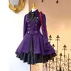 Middeleeuwse Retro Gothic Black Lace Up Chain Bow Lolita Coat Lange Mouwen Ruffle ic Lolita Dress Slim Knee Length Cosplay Clot L220714
