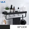ULA noir étagère de salle de bain 30405060 cm cuisine mur support de douche support de rangement porte-serviettes peignoir crochets accessoires 220527