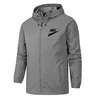 Jackets masculinos Autumn ￠ prova de vento e z￭per ￠ prova d'￡gua Logotipo de cor s￳lida Imprimir esportes ao ar livre casuais com capuz novas roupas de grife masculino