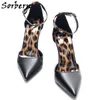 Sorbern leopard ankelband klänning skor pump kvinnor hög häl pekad tå mogen speciell häl unisex stor storlek 36-46 crossdresser sko