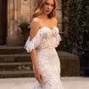 Luxury Cap Sleeves Lace Bröllopsklänning Mermaid 2022 Sweetheart Tulle Bridal Gown med tåg Sexig Backless Bow Vestidos de Noiva Bes121