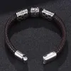 Charm Bracelets Fashion Brown Men Leather Bracelet Stainless Steel Magnet Clasp Bangle Vintage Men's Jewelry Gifts BB0121Charm