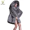 Women's Fur & Faux Womens Coats Winter With Hood Real Coat Women Long Style Large Size Silver Story FS151112Women's Women'sWomen's