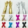 2022 Faux Long Leather Gloves Sexy Stretch Punk Rock Glove Shiny Metallic Mittens Skinny Glove Cosplay Costumes Dance Gloves 52/42/22cm