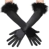 Cuffia di moda piuma elastico elastico lungo abito da sposa a dito pieno di dito guanti di trucco di Halloween Opera Stage Women Mittens E43 J220719