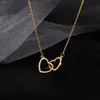 Fashion Metal Alloy Peach Heart Double Heart Necklace Women's Ring Interlocking Small Love Necklace Women Jewelryor