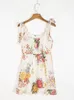 Vintage French Flower Print Tie Bow Spaghetti Strap Short Summer Dress Women Wood ear Ruffles Hem Ruched Back Sling Dresses 220511