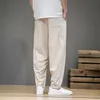Calça de linho de algodão da primavera Homem da cintura elástica harema casual calça solteiro solteiro Tradicional calça chinesa Pantalons Homme 220509