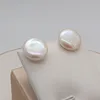 مسمار نساء Big Baroque Button Pearl Orrings Freshwater Biwa Coin Pearls 925 Sterling Silver Mounts Jewelrystud