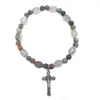 Natural Stone Agate Icon Cross Rosary Pärlor Strängpärlor armband armband