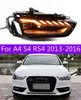 Akcesoria samochodowe dla A4 S4 20 13-20 16 RS4 LED Auto Reflights Drl Dynamiczna lampa sygnałowa Animacja soczewki Bicofal Frontlight