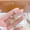 Корейские модные украшения 14K настоящий золото, покрытие циркона, серьги с цветочным цветом, элегантная женская свадебная вечеринка свиная люстра