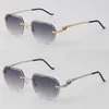 Nouvelle objectif de coupe de diamant de luxe Rimless de léopard Lunettes de soleil Men de soleil Femmes de soleil en acier inoxydable Rocks Wire 18k Cadre en or Round Glas4611211