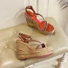 여성 2022 새로운 여름 높이 플랫폼 Espadrille Wedge Sandal Ladies Open Toe Rivets 스터드 두꺼운 힐 가죽 발목 shop2252455