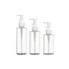 Packing Transparent Plastic Bottle Flat Shoulder PET White Lotion Press Pump Bring Card Buckle Refillable Cosmetic Portable Packaging Container 120ml 160ml 200ml