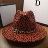 Berets Unisex Flat Brim Feel Jazz Fedora Hats Мужчины женщины леопардовые кожаные кожа декор панама формальные шляпы ковбой