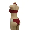 Kvinnors badkläder Sexig hög midja bikini set 2022 Mesh Stitching Tube Top Halsband 3 Piece Ladies Baddräkt Brazilian Thong Push Up