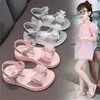 Mode strass parel prinses schoenen meisjes kinderen sandalen 2022 zomer meisje kristal schoenen vrouwen kind open teen boog zachte zool antislip sandaal