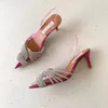 Aquazzura 新人デザイナーヒールレディースサンダルレッドボトムスヒールファインクリスタバックルパーティーウェディングドレスシューズヒールセクシーなバックストラップ 100% レザーソールサンダル