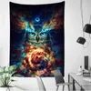 Psychedelic Animal Tapestry Spread Owl Fabric Wall Hanging Living Room Bedroom Hippie Lace Bohemian Decoration J220804