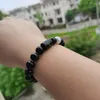 Gros Mélange 10 MM Noir Agate Obsidienne Blanc Howlite Pierre Naturelle Perles Bracelet A-Z Lettres Élastique Corde Hommes Bracelet Bracelet Pour Jewelr