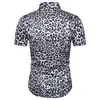 Summer Fashion Mens Leopard tryckt skjorta Casual Button Shirts Män Kort ärm Sexig streetwear -skjorta 220527