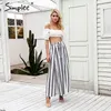 High waist loose striped summer pants streetware Sexy side split women pants Elastic cotton white wide leg trousers CX220316