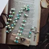 Collana con rosario con croce in acrilico verde Gioielli di preghiera religiosa cattolica lunga per uomo donna