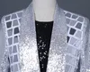 Stage Wear Silver Sequin Blazer Men Brand Shawl Collar Single Button Suit Jacket Shiny Plaid Sequins Party Dance Costume