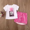 Småbarn barnflickor Kort ärm 3D Flower Tops T Shirt Leather Kirt Fashion Outfits Summer 220620