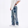 Jeans para hombres tendencia tendencia rasgada patrón de estrella de cinco puntas pantalones heterosexuales inspirados novios impresos ablandadores