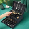 Wij oversized 3-layes zwarte flanel sieradenbox Boite een Bijou sieraden organisator ketting oorringring opbergdoos voor vrouwen geschenken 220727