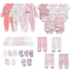 Set di abbigliamento 0-3-6 mesi Nato Ragazza Rosa Set 27 Pezzi Pagliaccetti Tute Pantaloni Cappello Guanti Calzini Neonato Vestiti in cotone Completo Neonato Regalo di nascitaC