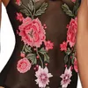 Dames Zwemkleding See Through Mesh Eendelig Pak Rose Geborduurd Stuk Badpak Dames Sexy Niet-gewatteerd Zwemmen Transparant Zwart