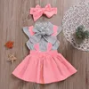 Hij hallo geniet van kindkleding babymeisjes kleding sets zomer vliegende mouw stip top riem rok hoofdband 3pc prinses suit 2 6 8 12 220509