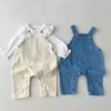 Ensembles de vêtements enfants vêtements costume infantile bébé filles ensemble à manches longues chemise brodée Denim combinaison automne printemps costume vêtements