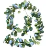 Artificial Flower Eucalyptus Garland with 10 Flowers Heads Silk Rose Vine Hanging Wreath for Wedding Home Office Decor