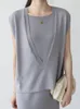 Top quality Beige Big V-neck Loose Viscose Thin Vest Ladies Summer Tank Sleeveless B-148 220325