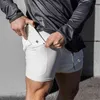 22 double layer shorts men's compression solid color fitness training basketball men's pants 5 points
