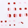 False Nails 24pcs 패션 보라색 발가락 여름 풀 커버 착용 아트 패턴 이동식 스티커가있는 프레스 접착제 0616