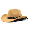 Geniş Memlu Şapkalar Kadın Batı Kovboy Şapkası Erkekler için Beyefendi Panama Caz Fedora Şapkası Deri Kilise Sombrero