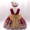 Lace Bowknot Girl Dresses Gold Thread Embroidery Tutu Princess Dress Kids Wedding en Birthday Party 56My T2
