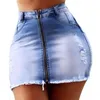 Donne Sexy Denim Gonne Gonne Alta Vita Strappata Hole Jeans Gonna Skirt Ladies Casual Mini Bandage A-Line Gonne Y220316