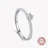 Plata de Ley 925 auténtica anillo de circón transparente redondo brillante Simple para mujer, accesorios de boda clásicos de lujo, joyería