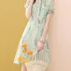 Evnisi Green Chiffon Print Dress Summer Floral Dress Bohemian Ruffle A-Line Dresses Beach Side Vestidos 220516